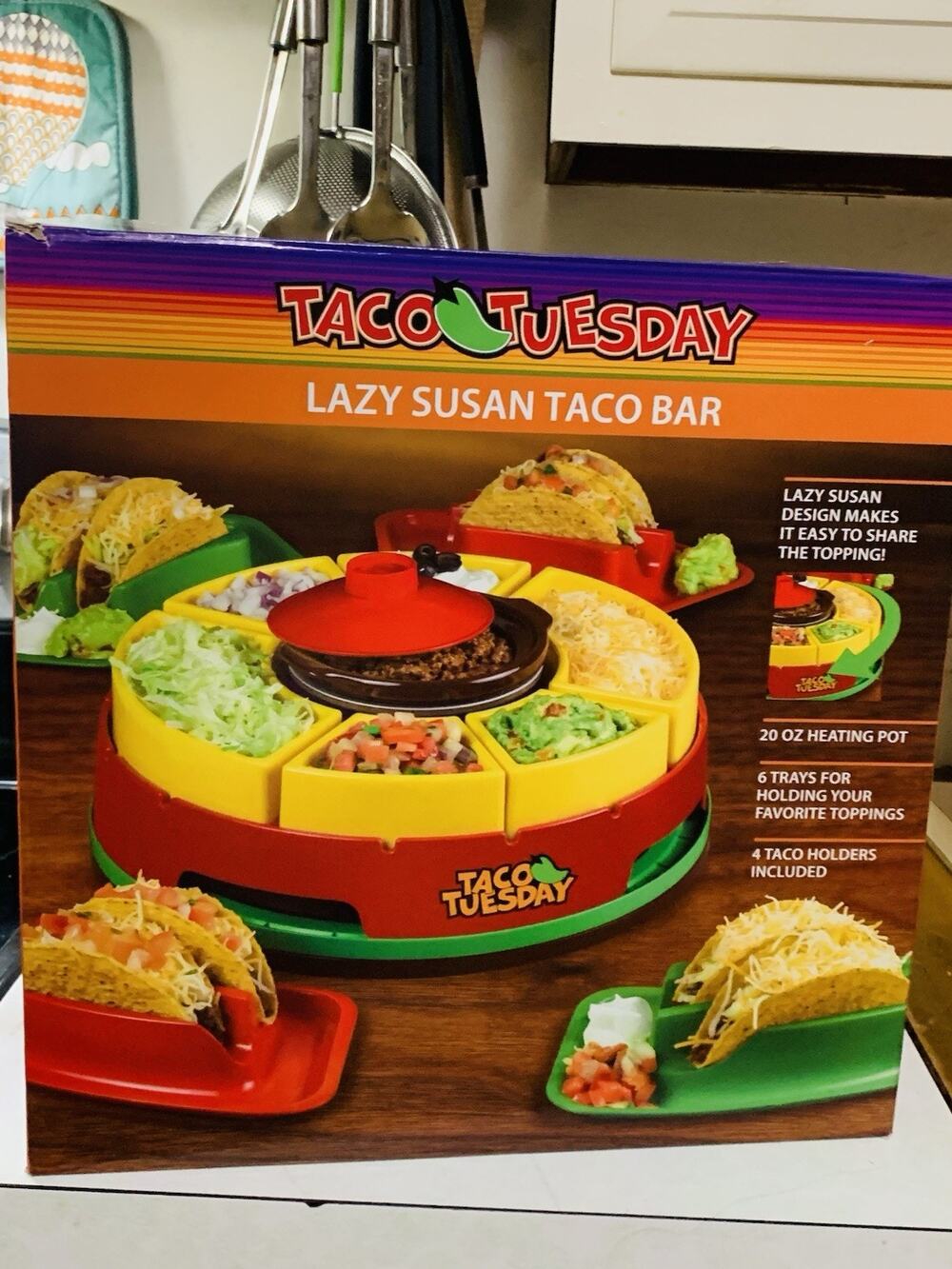 Nostalgia Taco Tuesday Lazy Susan Taco Bar New Old Stock Heating Pot & Taco Hold
